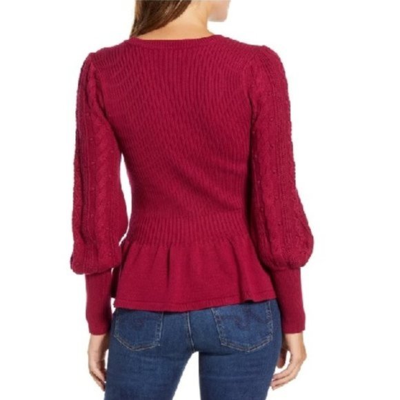 Rachel Parcell Cable Bobble Peplum Cotton Blend Sweater - Picture 2 of 6